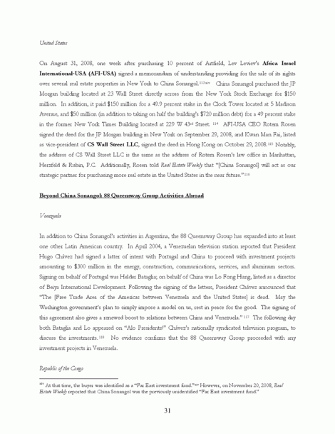 China Sonangol purchases of New York real estate.