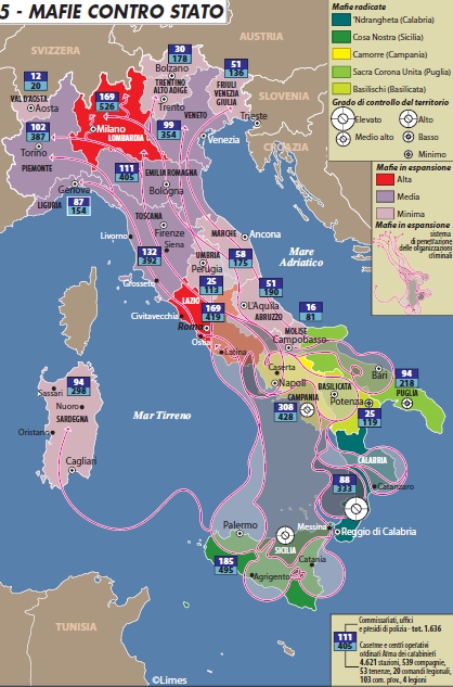 “Mafie contro Stato”, una carta di Laura Canali sulla criminalità organizzata nel nostro paese. Da " Limes "