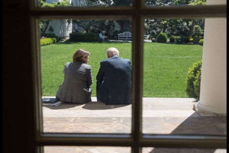 Vice President Joe Biden talks with Lisa Monaco, Assistant to the President for Homeland Security and Counterterrorism, in the Rose Garden at the White House, May 1, 2013. (Official White House Photo by Pete Souza)