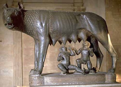 The female wolf, feeding the baby twins Romulus and Remus