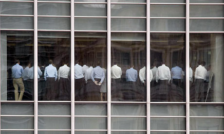 Lehman Brothers staff learn their fate in September 2008. Photograph: Kevin Coombs/Reuters