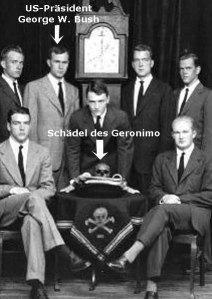 George H. Bush (left of clock) with the Skull and Crossbones group at Yale University, New Haven, CT circa 1947