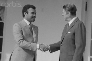 Prince Bandar bin Sultan greets President Ronald Reagan in 1983 shortly before being named ambassador to the U.S.